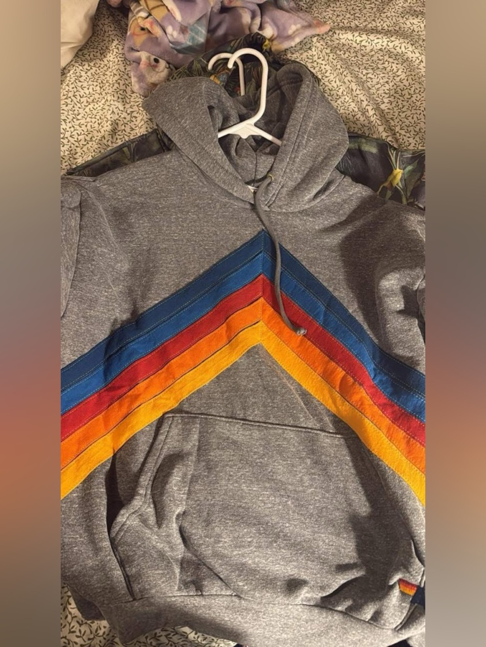 Aviator Gray Hoodie with Rainbow Chevron Stripes
